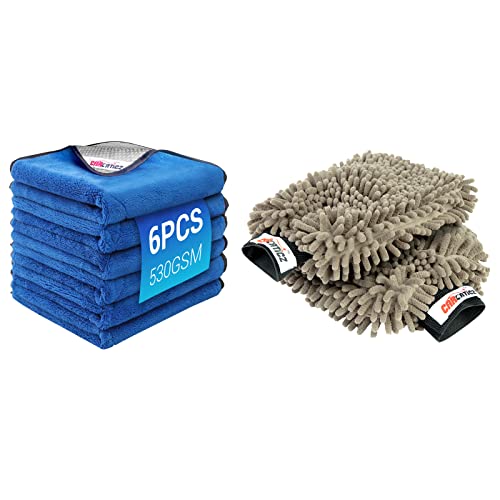 Carcaticz Microfiber Car Wash Mitt 2 Pack, Grey Color, 11'' X 8.7'' Bundle Microfiber Cleaning Cloth For Cars, Waxing And Polishing Towels, Gray, 16 In X 16 In, 530Gsm, 6Pack #TOP2