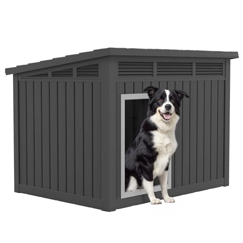 Fancyango Large Weatherproof Dog House with Removable Roof for Indoor & Outdoor Use - Spacious (42.8' L x 33' W x 31.5' H) Classic Black