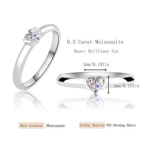Solitaire Heart Shaped Moissanite Ladies Engagement Ring, 925 Sterling Silver 0.3 Carat D Color VVS1 Clarity Moissanite Ring3