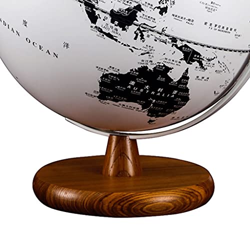 Temkin World Globe 12.5 Inch Diameter Black And White Earth Globe With Wooden Base Illuminated Led Geographic Globe Rotating Kids Gift Globes Decor #TOP3