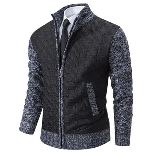 Men Patchwork Zipper Knit Cardigan Long Sleeve Stand Collar Casual Sweater Outerwear