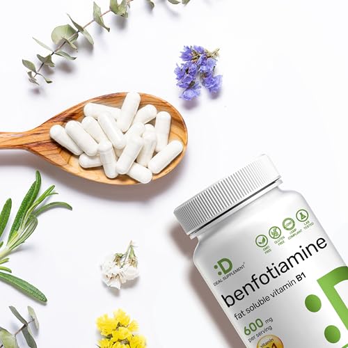 Image of Benfotiamine 600mg Per Serving, 180 Veggie Capsules (300mg Per Cap) - Fat Soluble Vitamin B1 Thiamine Supplement - 3rd Party Tested, Vegan, Non-GMO, Gluten Free