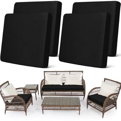 Newwiee Set of 4 Stretch Outdoor Patio Cushion Covers Sofa Couch Seat Chair Slipcovers Waterproof Cushion Cover Replacement Furniture Protector for Pets Washable(Seat Cover,Black)