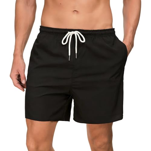 Image of InfiniZer Mens Swimming Shorts Quick-Dry Waterproof Swim Trunks with Side Pockets and Drawstring Waist Swimming Shorts Men for Surfing, Pool, Water Sports (UK, Alpha, L, Regular, Regular, Black)
