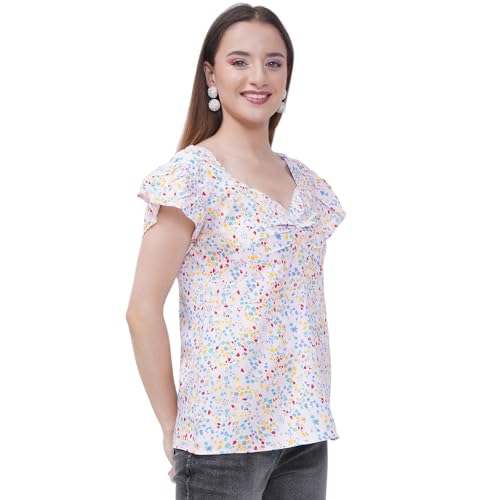 Image of Women Floral Printed Top | Short Sleeve Casual Summer Wear | Soft Breathable Fabric | Stylish Regular Fit Tunic for Women & Girls
