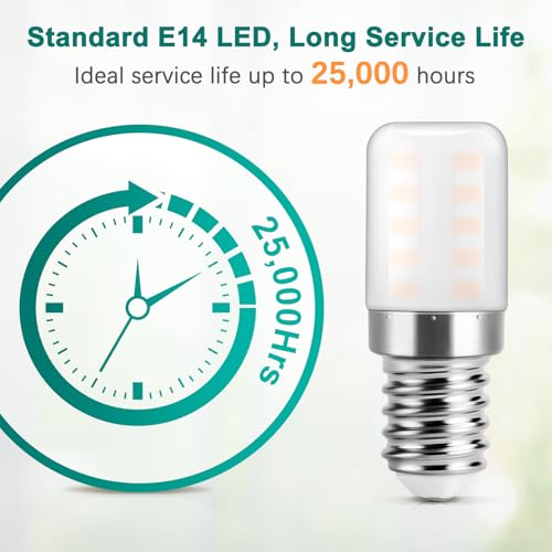 DiCUNO Kühlschranklampe E14 LED Lampe 3W, Warmweiß 2700K, ersetzt 30W Halogenbirne, 270LM, 82Ra, 360° Abstrahlwinkel, Glühbirne für Kühlschrank, Nähmaschine, 230V AC, 2er Set 3