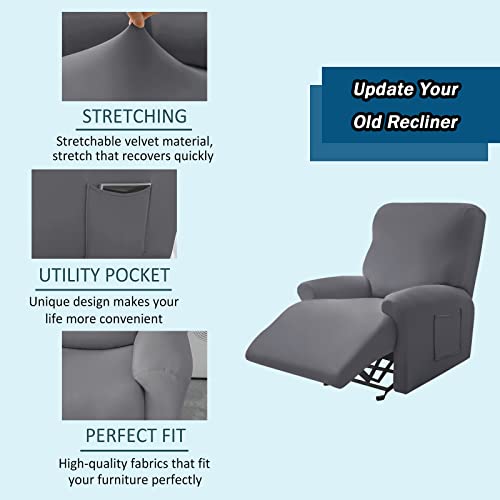 Haclen Stretch Recliner Cover 4 Piece Recliner Chair Slipcovers Spandex Elastic Recliner Sofa Cover With Side Pocket Recliner Protector For Living Room -Gold-1 Seat #TOP1