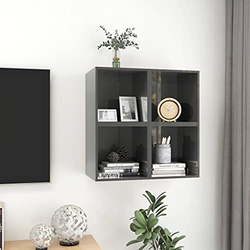 Estantería de pared modular con estantes de madera flotantes gris brillante de 37 cm 4