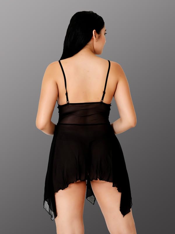 Image of Babydoll Lace Nighty with Adjustable Straps Above Knee V Neck S-3XL