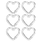 HJZHII 6 Pcs Heart Shaped Key Ring, Heart Shaped Keychain Clip Metal Key Ring for DIY Crafts Spring Snap Clasp Hook for Jewelry Making Handbag Accessories Bagpack Pursh(Silver)