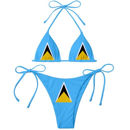 St. Lucia Country Flag Print Women Micro Sexy Bikini Bra Set Summer Beachwear Sexy Beach Two Pieces Bathing Suits Swimwear