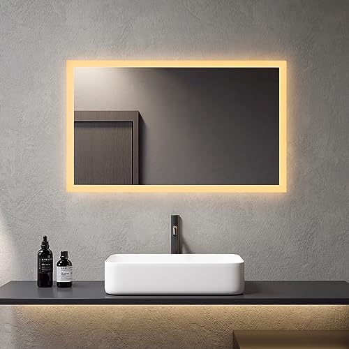 TTISJHK LED Badezimmerspiegel 70x90cm - Dimmbar Mit Anti-Beschlag, 3 Lichtfarben & Zeitanzeige