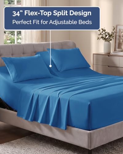 Image of Flex Top Split Head King Sheet Set - 4 Piece Extra Deep Sheets - Denim Blue