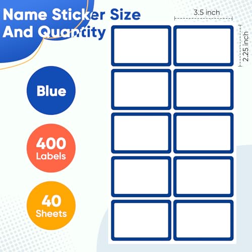 Image of 400 Pcs Blue Name Tags Sticker, 3.5 inchx2.25 inch Blank Name Tags with Blue Border, Plain Name Labels Adhesive Identification Name Badges for School, Office, Meeting, Family Parties, Mailing