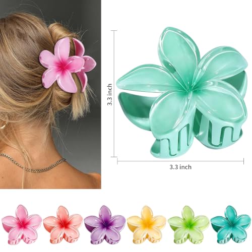 CHANDAT Flower Hair Clips 6 PCS Hawaiian Claw Clips for Vacation Hibiscus Hair Claw Cute Large Hair Clips for Thick and Thin Hair Plumeria Hair Accessories for Women Girls - Multicolor — view 4