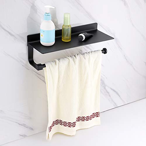 Sumnacon 13 Inch Aluminum Paper Towel Holder With Shelf - Wall Mounted Tissue Holder With Screws, Decorative Hand Towel Bar With Storage Organizer Shelf For Office, Bedroom, Bathroom, Kitchen,Black #TOP3
