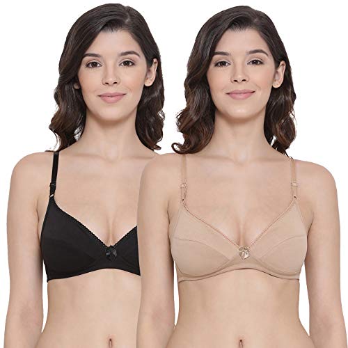 Image of Lyra Women's Non-Padded BRA-501 Plunge Bra 501 2PC Black & Skin 32B