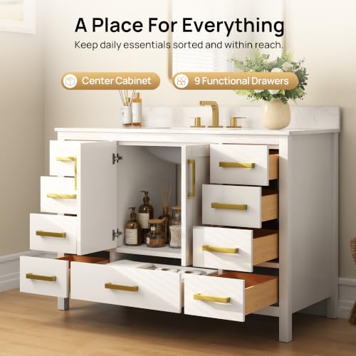 Image of DeerValley 48'' Bathroom Vanity, Pre-Assembled Modern Wood Bathroom Cabinet Sink Combo with Backsplash with Ceramic Sink Top