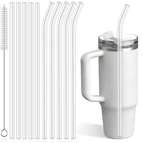 PROOCI 10 Stück 31 cm Ersatz-Strohhalme für Stanley & Yeti 30-40oz Cup Tritan Hart-Plastik Wiederverwendbar Strohhalm mit Bürste Klare Lange Trinkhalme für Slush Cocktail Milch Säfte Tea
