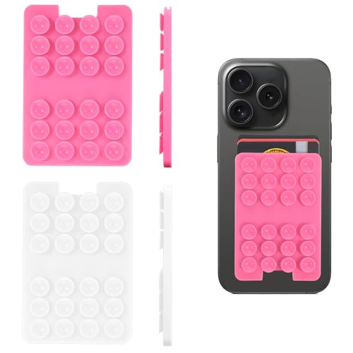 Nogeqi 2 Pcs Self Adhesive Phone Case Sticky Grip Multi-Purpose Silicone phone pocket Sticky Thing for Back Of phone case wallet Strong Hold Suction Cup for Phone Mobile Devices(Pink White)