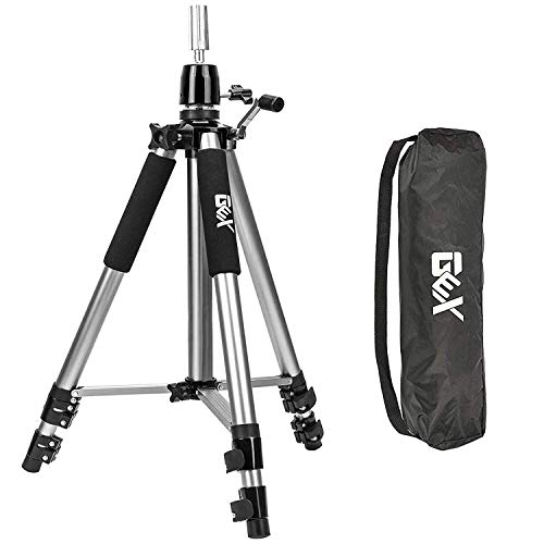 GEX Heavy Duty Canvas Block Head Tripod Cosmetology Training Doll Head Stand Mannequin Manikin Head Tripod Wig Stand With Travel Bag (Silver (Version 1.0))