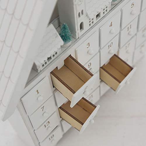 PIONEER-EFFORT White Christmas Small Wooden Advent Calendar House with Drawers for Kids Adults Christmas Countdown Decoration Candy Box (Small) - Thumbnail 4