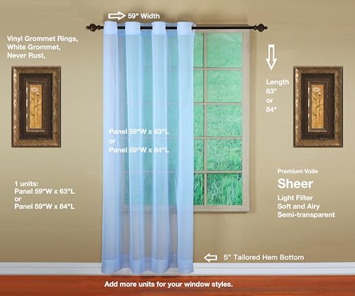 Image of Today's Curtain, Emelia Grommet Sheer Panel 84 inch Sky Blue, 59 inch W x 84 inch L
