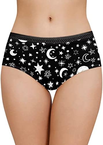 YEXIATODO Moon & Stars Panties for Teens High Waisted Underwear for Women Ladies Soft Breathable Panties Full Coverage Underpants Birthday Gifts for Mom/Daughter/Sister/Friends XL(Black Edge)