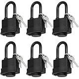 Hiceeden 6 Pack Waterproof Keyed Alike Padlocks, Heavy Duty Long Padlock Set with Same Key, Laminated Steel Locks with Cover for Gate, Fence, Sheds, Storage Unit, Black