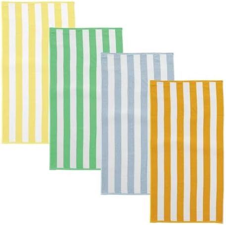 Great Bay Home Large Beach Towel Set of 4 - Soft Cabana Striped Beach Towels for Adults - Lightweight Cotton Pool Towels - Absorbent Quick Dry Beach Towel Pack and Plush Cute - Beach Towel for Travel