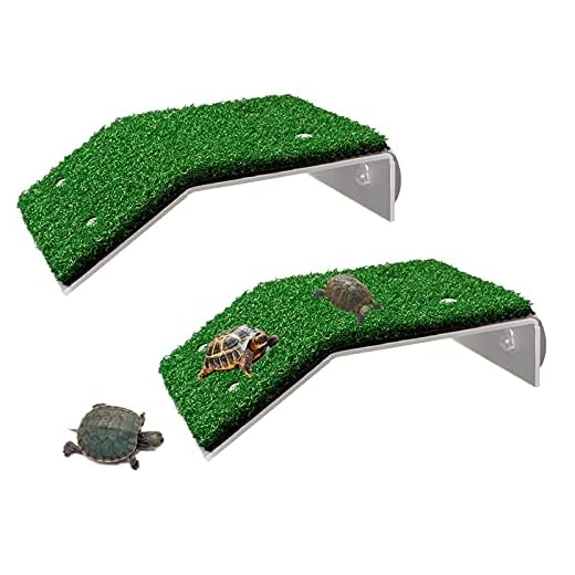 DoubleWood 2PACK Turtle Basking Platform Fish Tank Aquarium Platform Simulation Grass Turtle Ramp for Turtle Tank, for Small Reptile Frog Terrapin (Large)