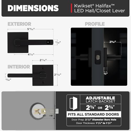Kwikset Halifax LED Motion Activated Light Up Passage Door Lever for Closet and Hallway Doors, Reversible Non-Locking Handle Lever, Matte Black, with Microban Protection - image 9
