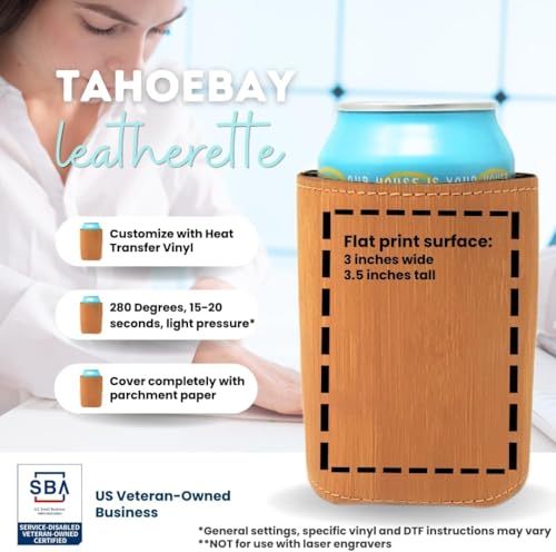 Image of TahoeBay Leatherette Can Cooler Sleeves in Bulk, 12-Pack, Bamboo | Blank Faux Leather, Plain Neoprene Beer Coolers for 12 oz Cans, Blanks for Heat Transfer Vinyl, Groomsmen Gifts, Party Favors