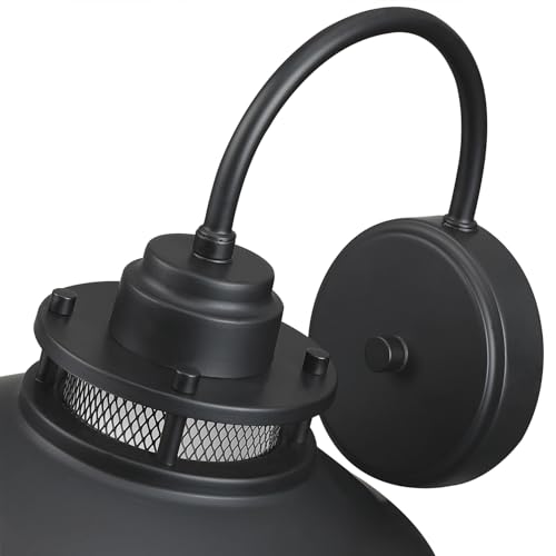 Image of Outdoor Gooseneck Barn Light Fixture with Cage - Exterior Wall Sconce Farmhouse Gooseneck Light Outdoor Porch Sconce for Garage Coastal Lantern for Outside