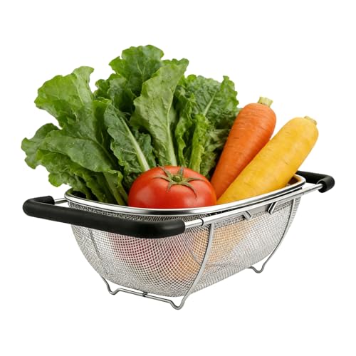 Escurridor sobre fregadero con mango telescópico tamiz ovalado - Cesta escurridor para verduras, arroz, pasta, frutas, bayas, alimentos - para arroz, frutas y verduras Pasta, comida - Bayas platos