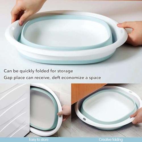 Image of HASTHIP Silicone Collapsible Tub Bucket Set, Portable Wash Basin for Handwash, Outdoor Basin for Washing, Foldable Bucket with Hanging Holes, Portable Sink for Washing Fruit & Vegetables (3Pcs)