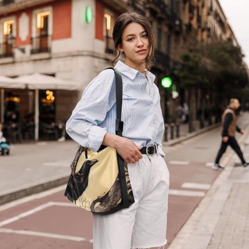 Crossbody Purse Shoulder Bag for Women-Artwork Crow Print, Large Capacity Leather Handbags Zipper Closure with Fabric Strap2