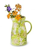 Euro Ceramica Primavera 50.5oz Hand-Painted Stoneware Pitcher, French Country Floral Water Jug, Farmhouse Wildflower Vase & Beverage Server, Dishwasher Safe