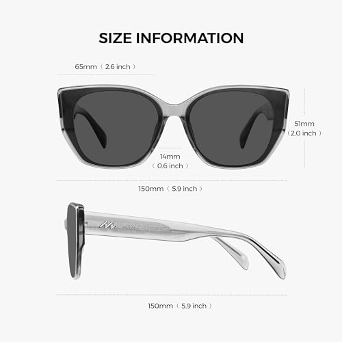 Image of Vintage Cat Eye Sunglasses Trendy Acetate ShadesUV400, Exclusive Brand of EssilorLuxottica, Slate Grey /Pure Gray Polarized 601