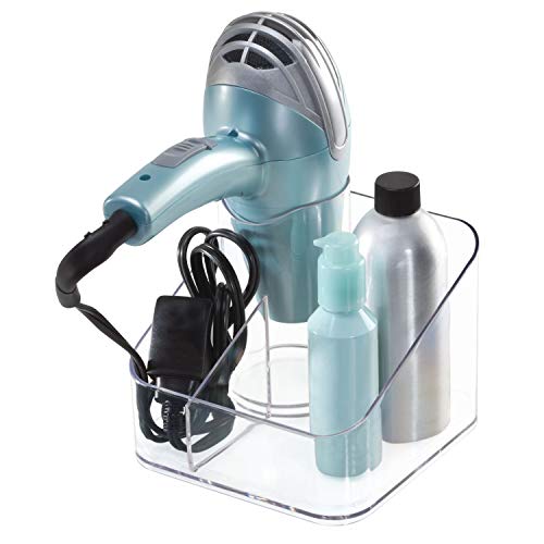 mDesign Hair Dryer & Accessory Holder for Bathroom Vanity Countertop - Clear