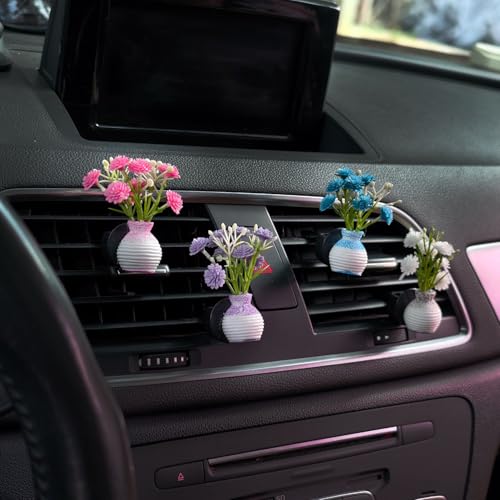 Image of Set of 4 Cute Flower Bouquet Car Air Freshener Vent Clips, Mini Artificial Flowers for Car Air Vent Decoration, Auto Interior Dashboard Ornament Accessories (Gypsophila 02#)