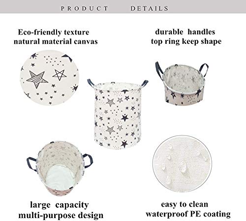 Image of Kids Laundry Hamper Clothes Gift Basket Storage Laundry Baskets Organizer Bin with Handles for Nursery Room (Black Star)