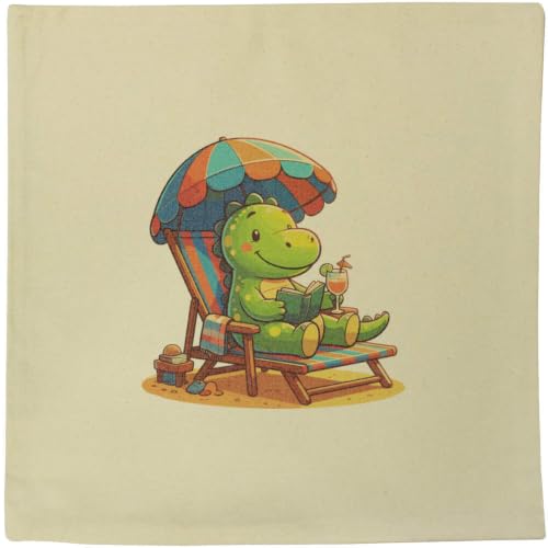 Image of Azeeda 40cm x 40cm 'Cute Dinosaur On The Beach' Canvas Cushion Cover (CV00053309)