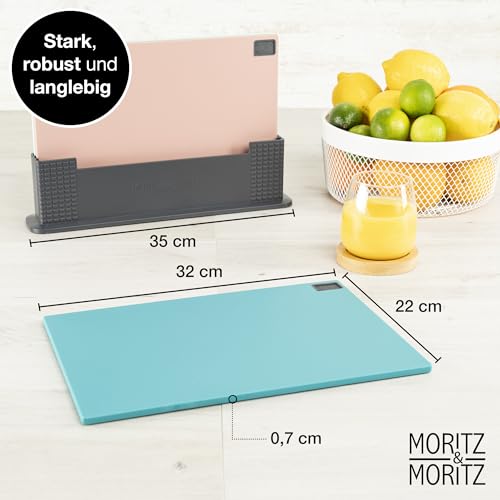 Foto von Moritz & Moritz 3x Schneidebrett Kunststoff Set - 32 x 22 cm - Im praktischen Ständer – Küchenbrett Groß – Spülmaschinengeeignet und hygienisch