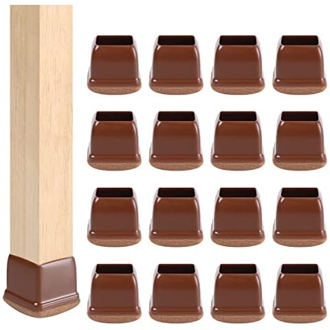 Ezprotekt Silicone Chair Leg Protectors for 1" Furniture Legs, 16pcs Chair Leg Caps for Hardwood Tile Floors, Furniture Cup Furniture Leg Cover Pad to Prevent Noise Scratches, Square Brown Cover