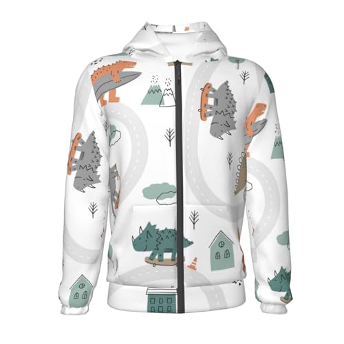 Dino on a Skateboard Surf Kids Pullover Hoodies Boys Zip Up Sweatshirts Girls Athletic Clothes with Pocket2