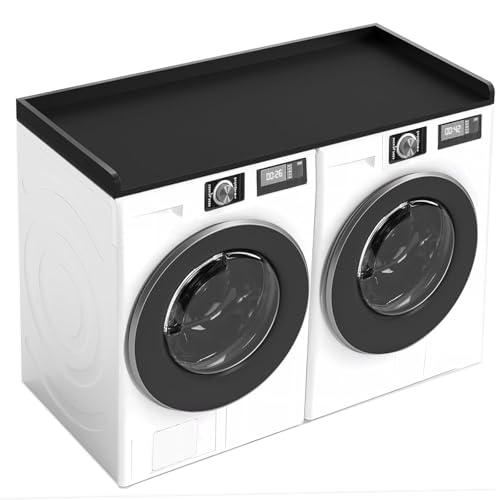 Image of Washer Dryer Countertop, 54 inch x 27.5 inch Laundry Countertop with Edge Rails, Black Wood Topper with Non-Slip Pad, Universal Fit Laundry Room Organization