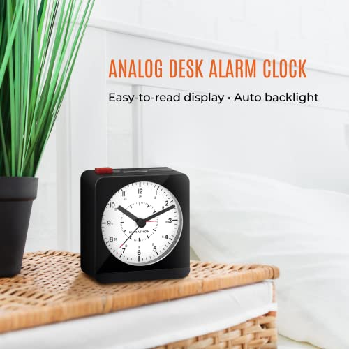 Marathon Silent Non-Ticking Alarm Clock With Warm Amber Auto Back Light And Repeating Snooze - Batteries Included (Black/White) #TOP1