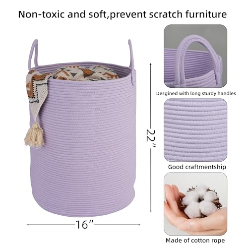 Image of XUANGUO Rope Laundry Basket Hamper for Clothes Large Purple Lavender