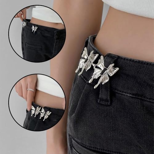 Image of 2 Sets Jeans Tightening Clips, Jeans Adjustable Pins for Women, Alloy Butterfly Adjustable Jeans Button Pins for Loose Pants and